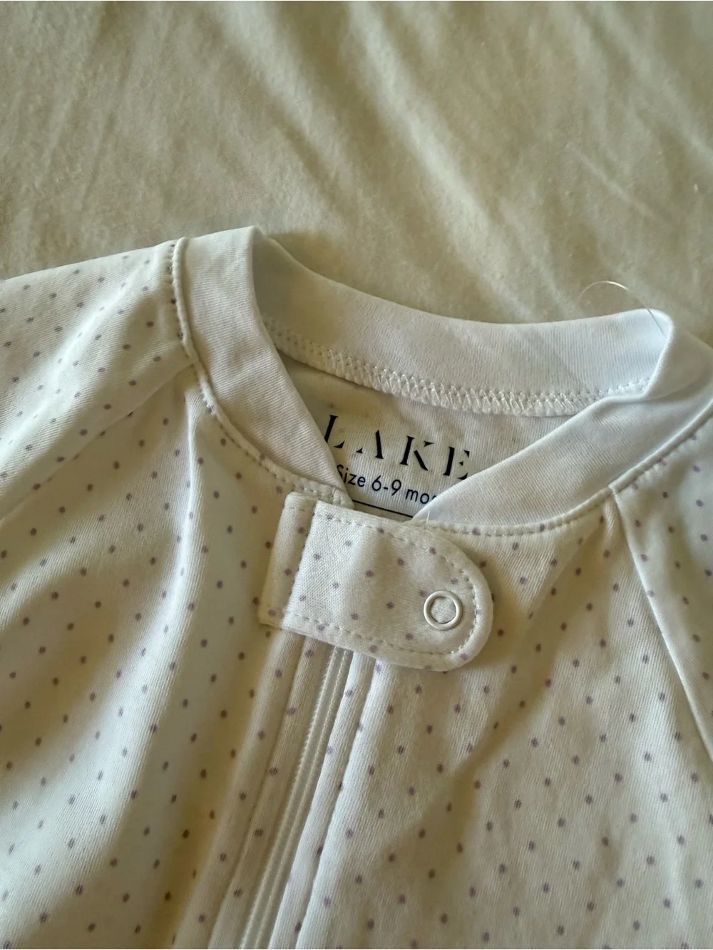 LAKE Baby Footed One-Piece Sleepwear in Light Ivory with Tiny Dots